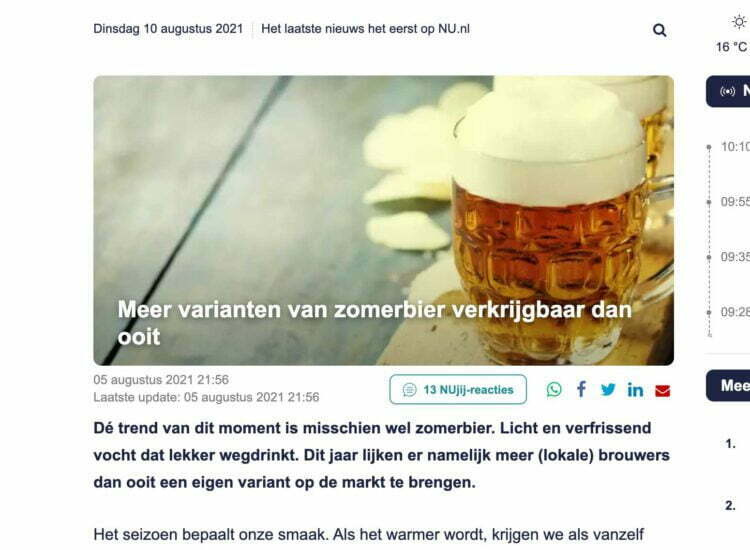 Nu.nl: “Meer varianten van zomerbier verkrijgbaar dan ooit”
